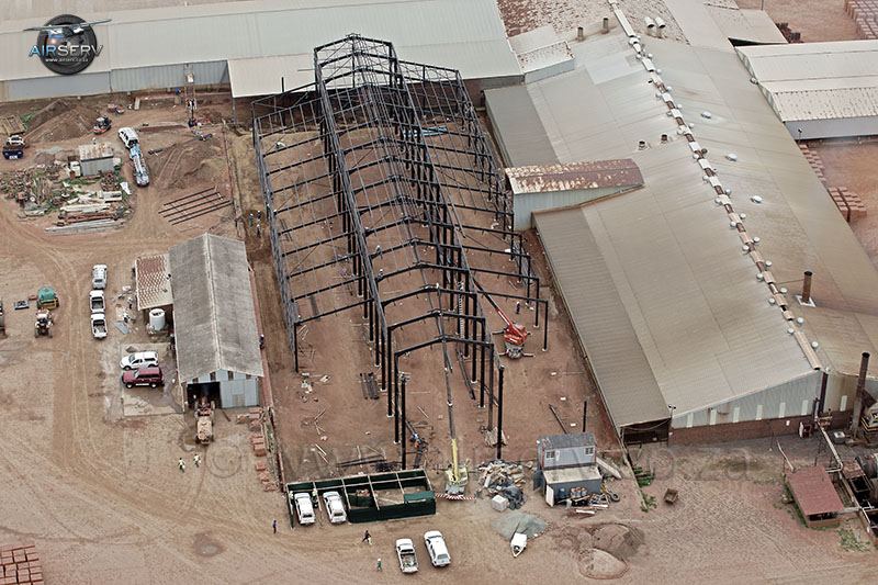 Aerial view of steel frame under construction